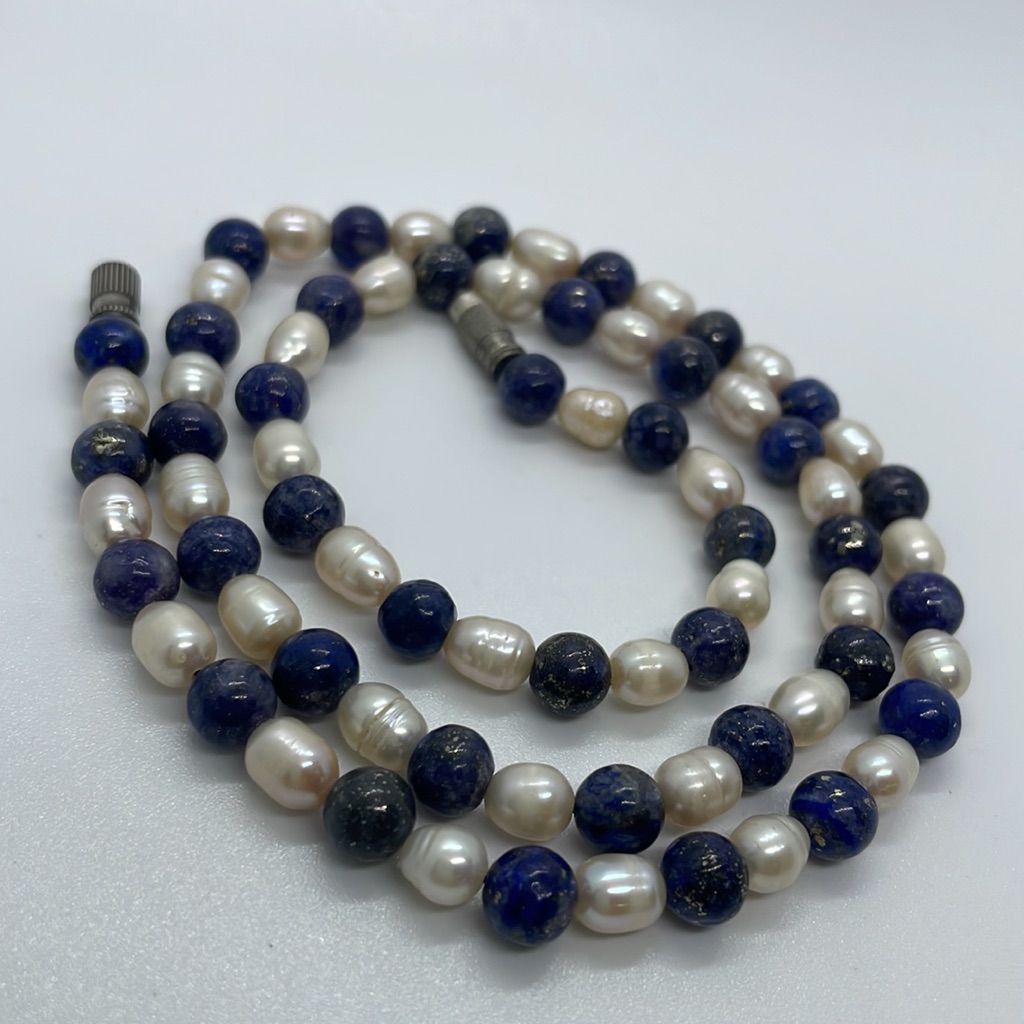 Blue Lapis Lazuli Freshwater Pearls 20” Necklace